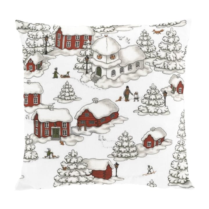 Timmerbyn kuddfodral 47x47 cm - Offwhite-grå-röd - Arvidssons Textil