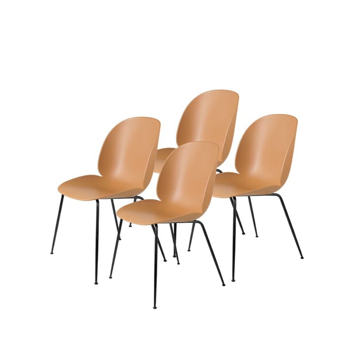 Beetle stol 4-pack, amber brown, svart stålstativ GUBI