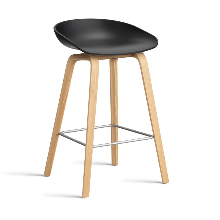 About a Stool 32 Low barstol lackerat ekstativ 2.0, Svart-rostfritt stålstöd HAY