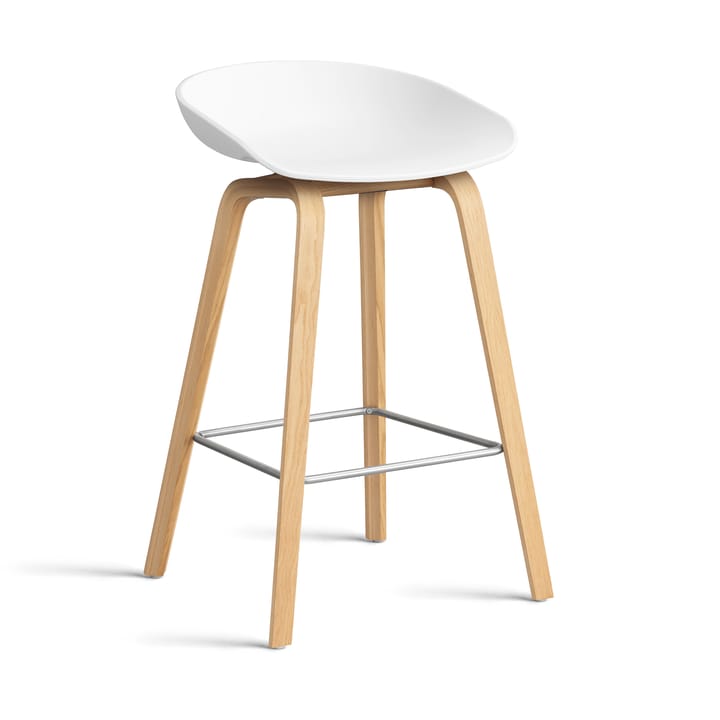 About a Stool 32 Low barstol lackerat ekstativ 2.0, Vit-rostfritt stålstöd HAY