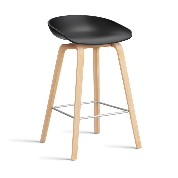 About a Stool 32 Low barstol såpat ekstativ 2.0, Svart-rostfritt stålstöd HAY