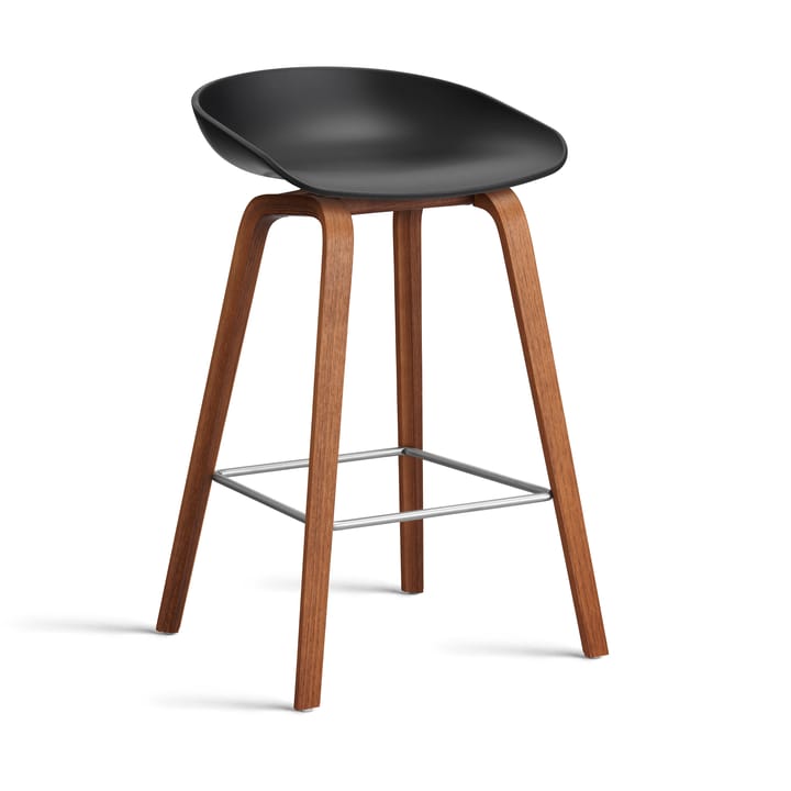 About a Stool 32 Low barstol valnötsstativ 2.0, Svart-rostfritt stålstöd HAY