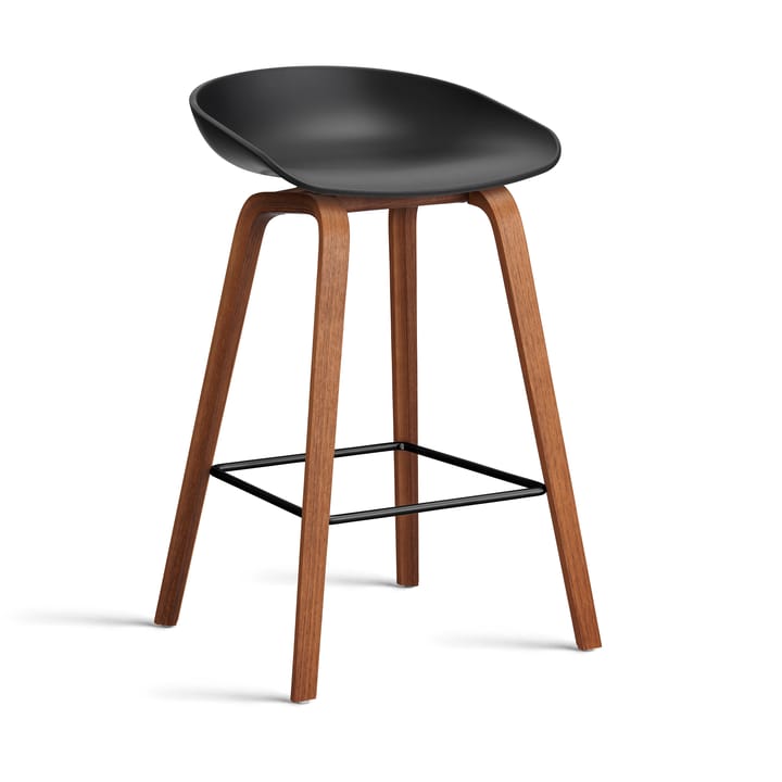 About a Stool 32 Low barstol valnötsstativ 2.0, Svart-svart stålstöd HAY