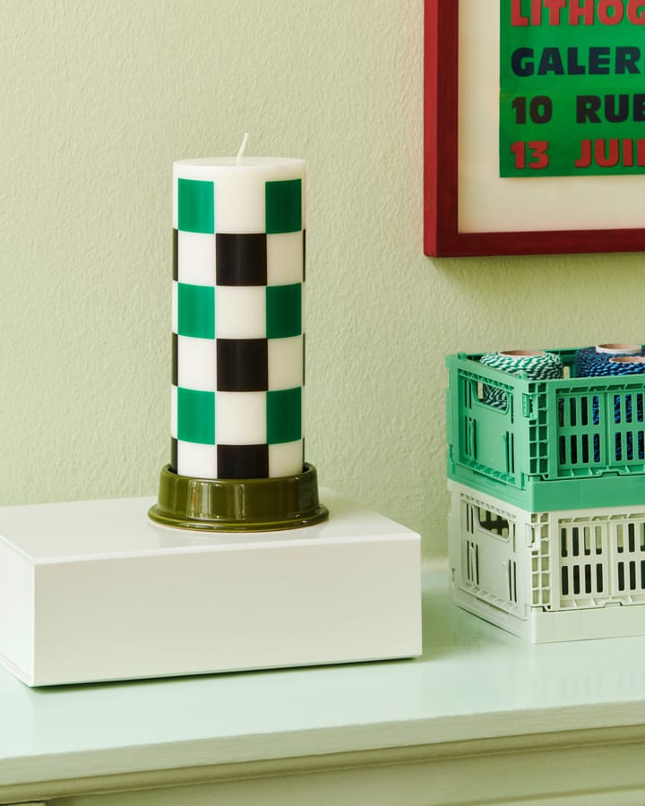 Column Candle blockljus medium 20 cm - Off white-green-black check - HAY