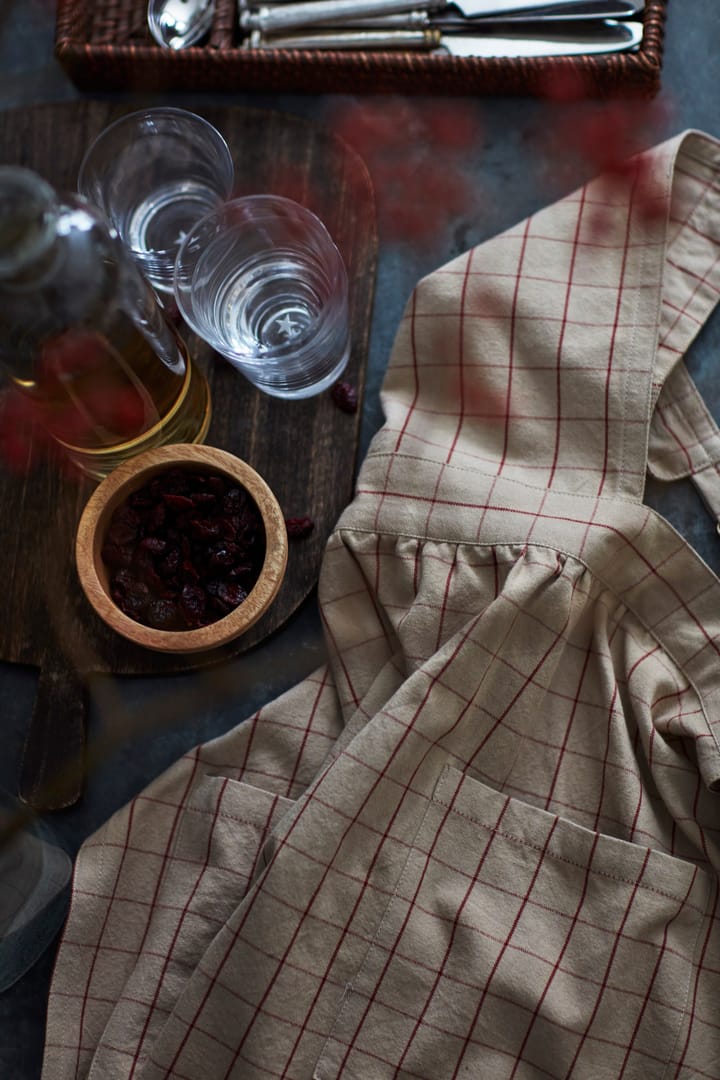 Checked Organic Cotton Oxford förkläde, Beige-red Lexington