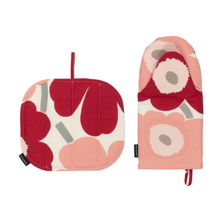 Pieni Unikko grytavante + grytlapp 2 delar - Cotton-dark cherry-rose - Marimekko