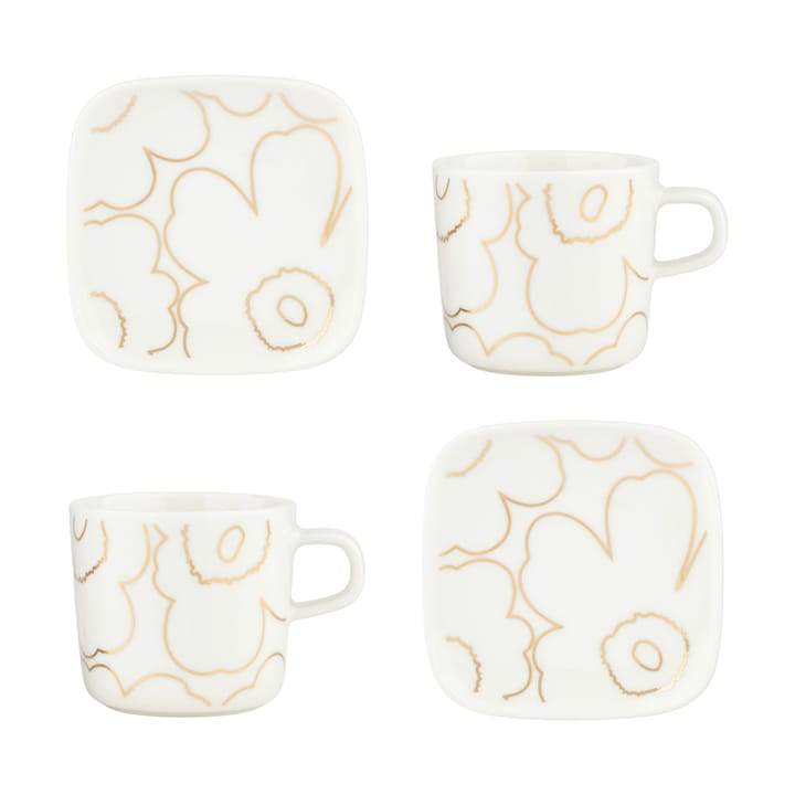 Piirto Unikko kopp och fat set 20 cl 4 delar, White-gold Marimekko