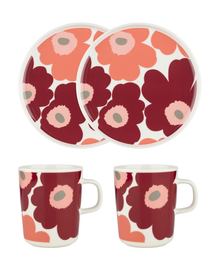 Unikko frukostset - White-dark cherry-salmon red - Marimekko