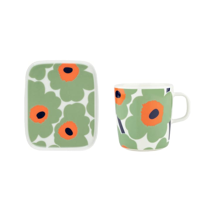 Unikko mugg 40 cl + tallrik 12x15 cm - White-sage-orange-dark blue - Marimekko