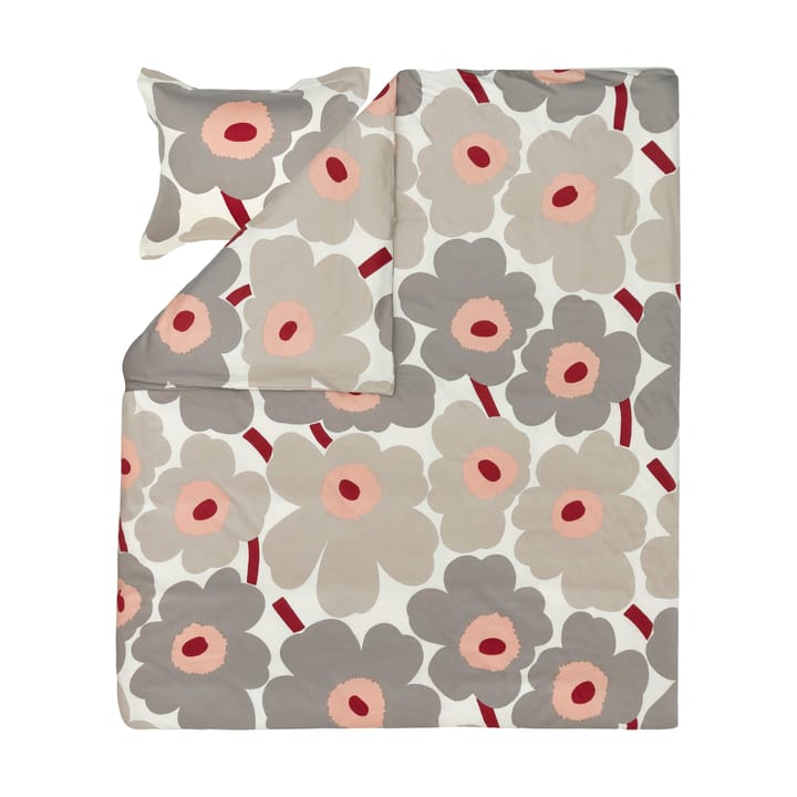 Unikko påslakan satin 240x220 cm, Off white-warm grey-pink Marimekko