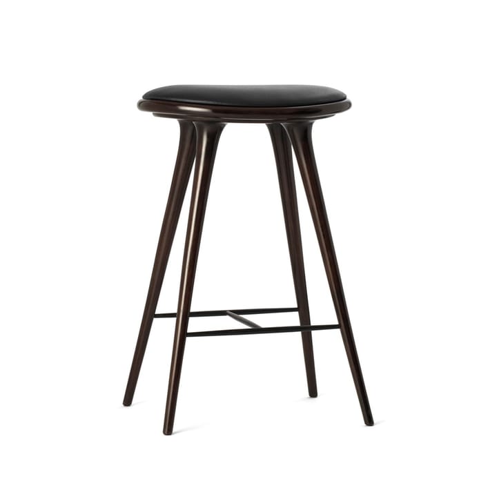 High stool barpall 69 cm - läder svart, brunbetsat bokstativ - Mater