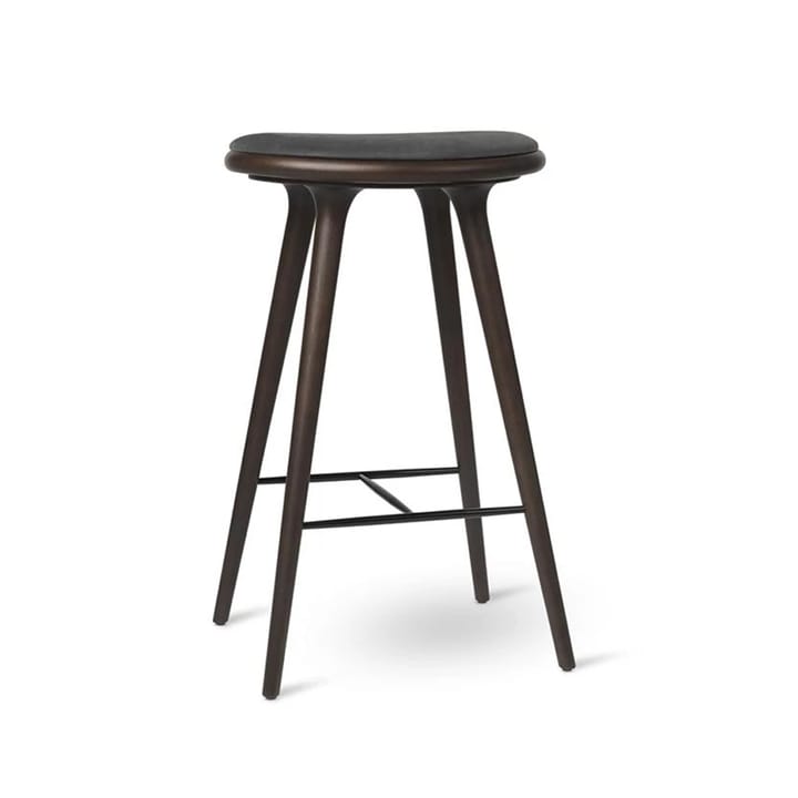 High stool barpall 69 cm - läder svart, brunbetsat ekstativ - Mater