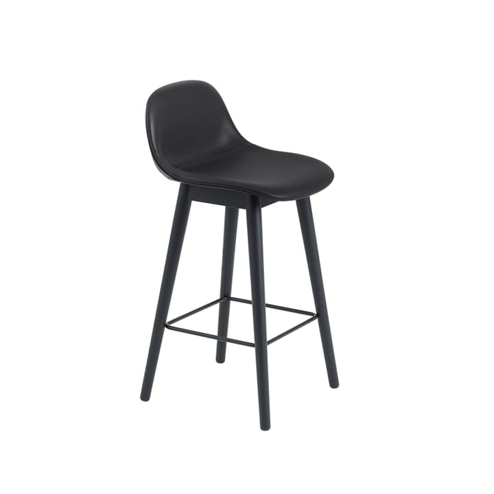 Fiber barstol med ryggstöd 75 cm - Black leather-svarta ben - Muuto