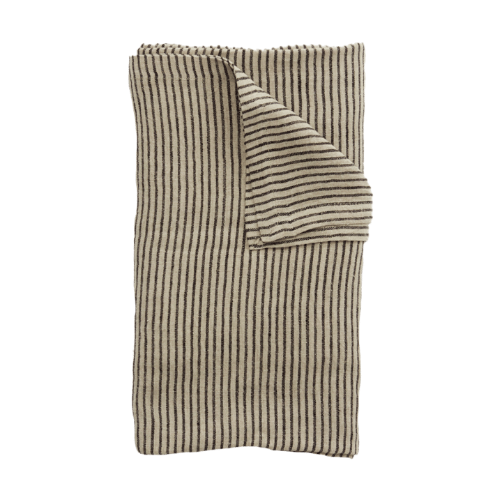 Stripe linneduk 150x300 cm - Svart-sand - Olsson & Jensen