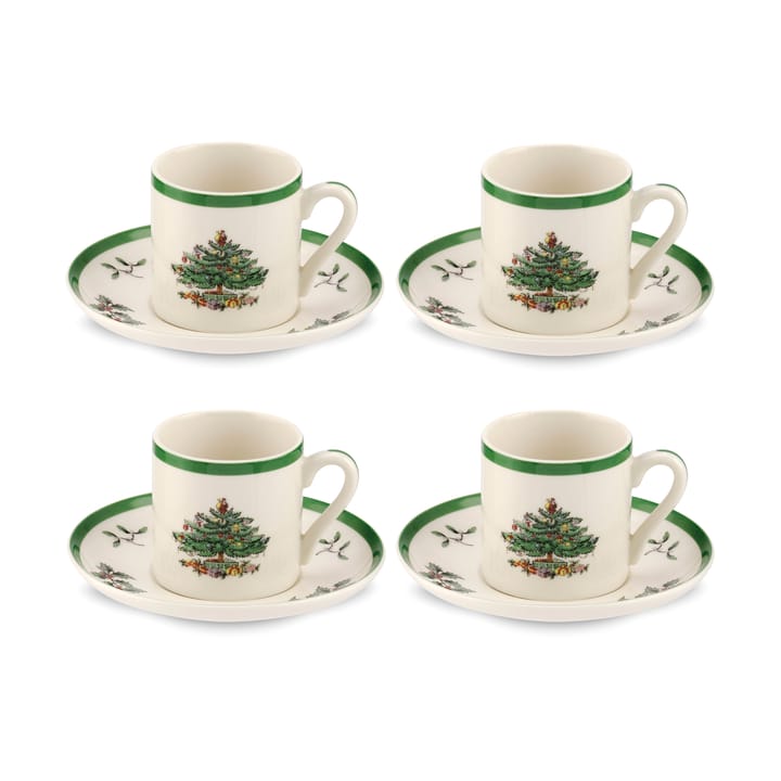 Christmas Tree espressokopp och fat 9 cl 4-pack - White-green-red - Spode